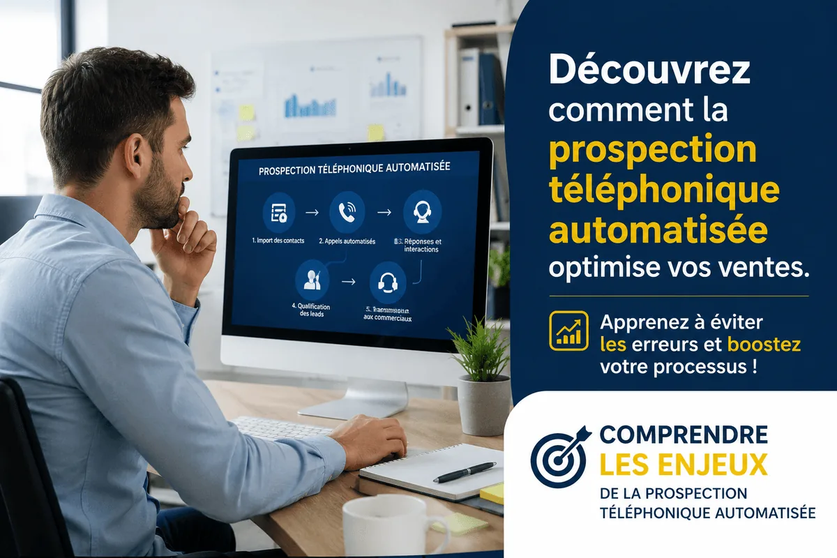 Prospection téléphonique automatisée par IA sur écran d'ordinateur