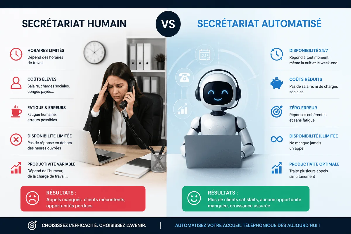 Comparatif secrétariat humain versus secrétariat automatisé par IA