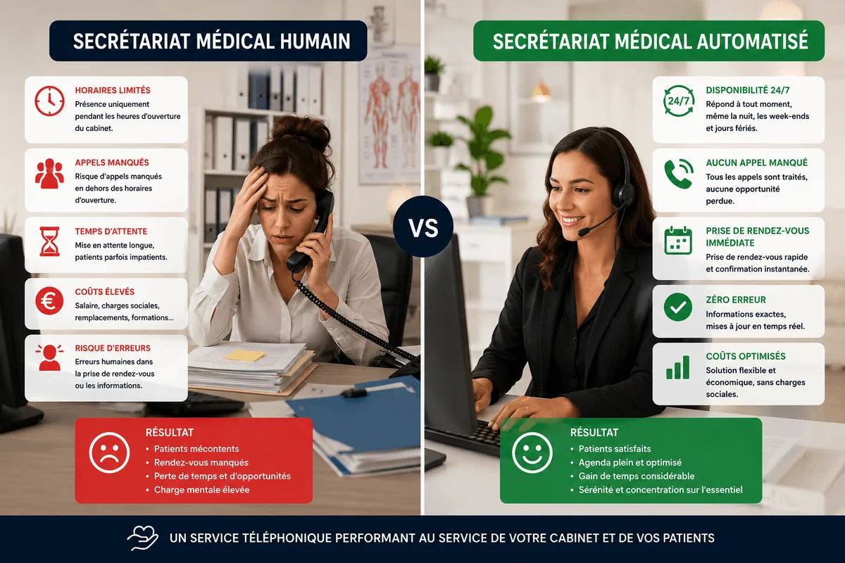 Comparatif secrétariat médical humain versus automatisé par IA