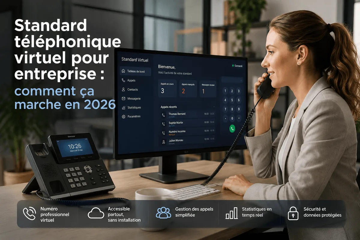 Standard téléphonique virtuel pour entreprise : interface et tableau de bord H24 call